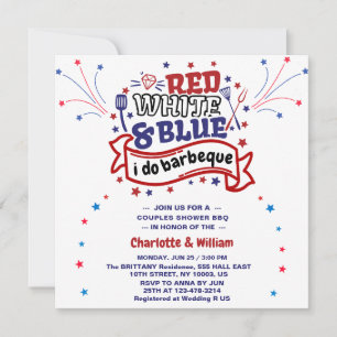 Invitation Rouge blanc et bleu i do BBQ Couple douche nuptial