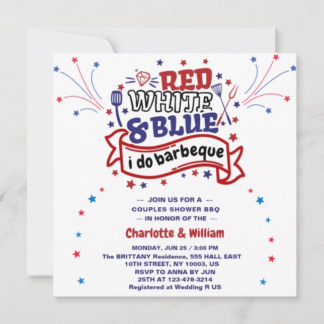 Invitation Rouge Blanc et Bleu je fais Couple BBQ enterrement (Devant)