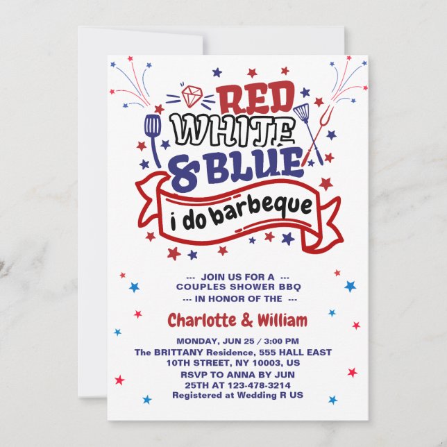 Invitation Rouge Blanc et Bleu je fais Couple BBQ enterrement (Devant)