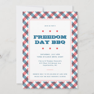 Invitation Rouge blanc et bleu plaid Quart juillet BBQ