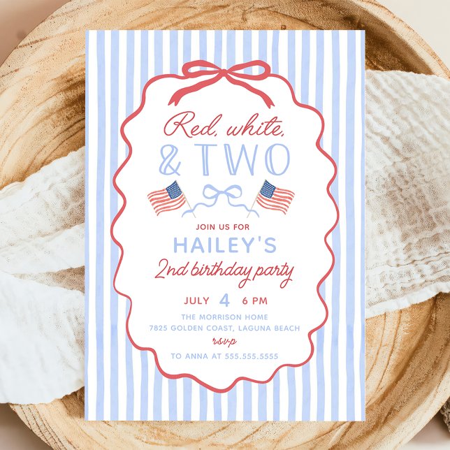 Invitation Rouge Blanc et Deux 4 juillet 2e Anniversaire (Créateur téléchargé)