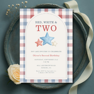 Invitation Rouge Blanc et Deux Anniversaire du 4 juillet en V