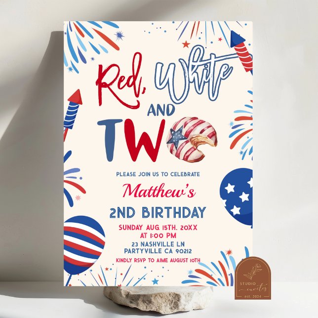 Invitation Rouge blanc et deux anniversaire patriotique (Créateur téléchargé)