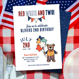 Invitation Rouge, blanc et deux fête d'anniversaire