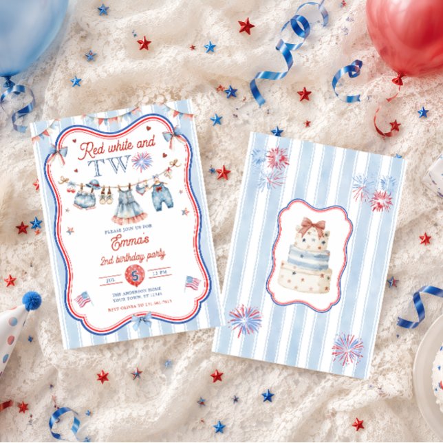 Invitation Rouge Blanc et Deux Fête d'anniversaire 2rd 4 juil (Créateur téléchargé)