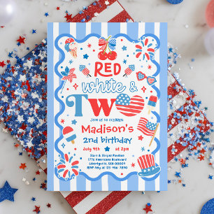 Invitation Rouge Blanc Et Deux Fête Du 4 Juillet 2ème Anniver