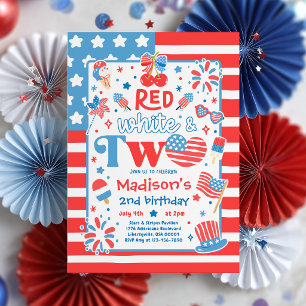 Invitation Rouge Blanc Et Deux Fête Du 4 Juillet 2ème Anniver