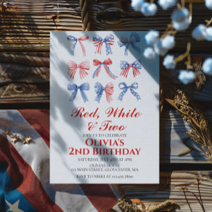 Invitation Rouge, Blanc et Deux Rubans 4 juillet 2e anniversa