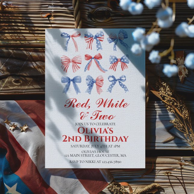 Invitation Rouge, Blanc et Deux Rubans 4 juillet 2e anniversa (Créateur téléchargé)