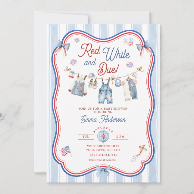 Invitation Rouge Blanc et Garçon à Venir Baby Shower (Devant)
