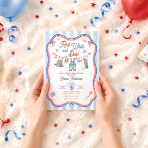 Invitation Rouge Blanc et Garçon à Venir Baby Shower