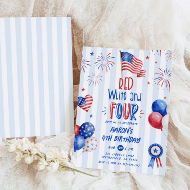 Invitation Rouge Blanc et Quatre 4 Juillet Anniversaire (Créateur téléchargé)