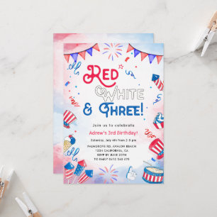 Invitation Rouge, blanc et TROIS - 4 juillet 3e anniversaire