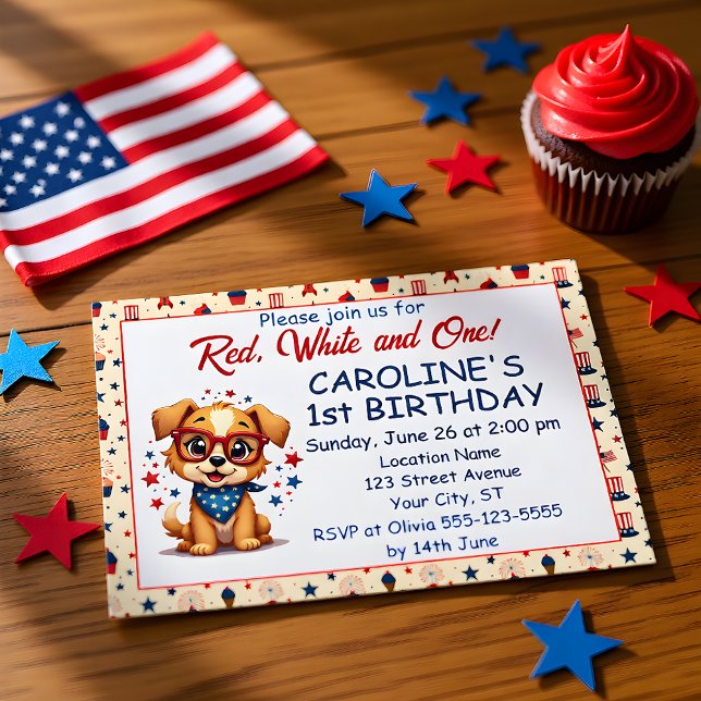 Invitation Rouge Blanc Et Un Chiot Patriotique (Créateur téléchargé)