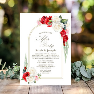 Invitation Rouge Blanc Floral Arc Mariage après la fête