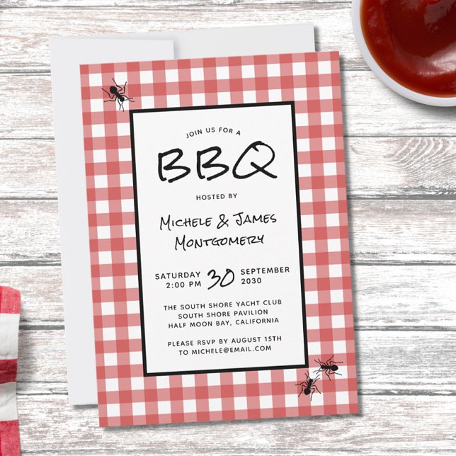 Invitation Rouge Blanc Gingham Classique Fourmis BBQ Pique-Ni (Créateur téléchargé)