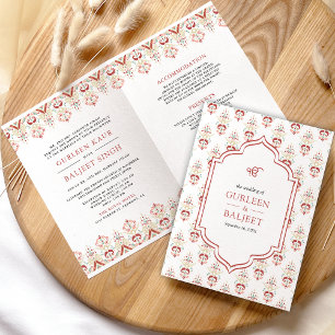 Invitation Rouge Blanc Ikat Tout en Un Anand Karaj Mariage Si