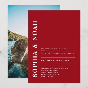 Invitation Rouge & Blanc moderne Elégant Simple Photo Mariage