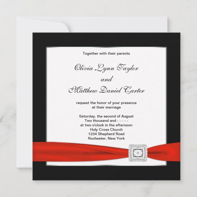 Invitation Rouge blanc noir noir noir Mariage (Devant)