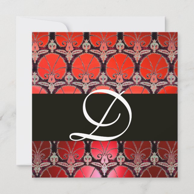 INVITATION ROUGE BLANC NOIR  ŒILLETS DAMASSÉS MONOGRAMME (Devant)