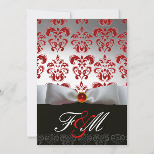 Invitation ROUGE BLANC RIBBON & BLACK DAMASK MONOGRAM Ruby
