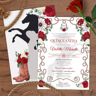 Invitation Rouge Blanc Russe Ouest Charro Quinceanera
