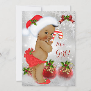 Invitation Rouge Blanc Vert Baby shower de Noël Fille Ethniqu