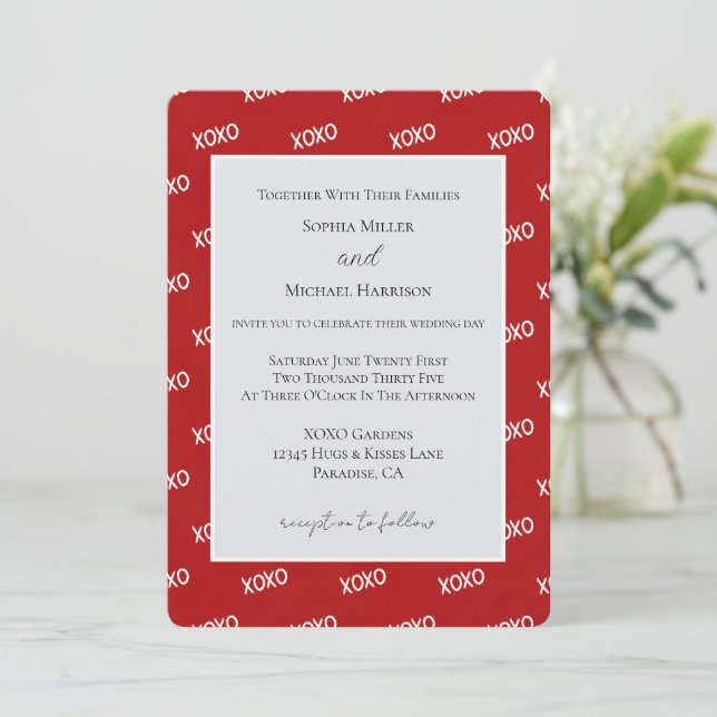 Invitation Rouge Blanc XOXO Amour Mariage (Debout devant)