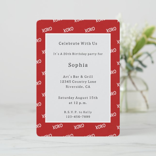 Invitation Rouge Blanc XOXO Anniversaire   (Debout devant)