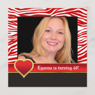 Invitation Rouge, blanc zèbre & coeur photo de 40e anniversai