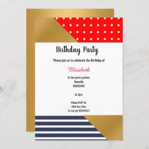 INVITATION ROUGE BLEU BLANC STARS & STRIPES ANNIVERSAIRE