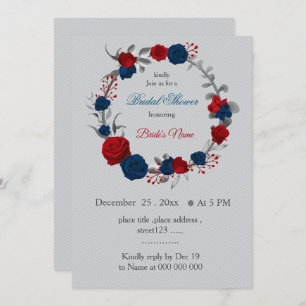 Invitation rouge & bleu marine fleurs wreath douche nuptiale