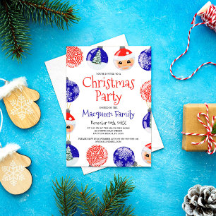 Invitation Rouge bleu mignon ornement Baubles fête de Noël