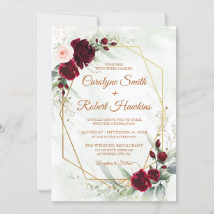 Invitation Rouge Blush Bourgogne or Mariage géométrique de ve