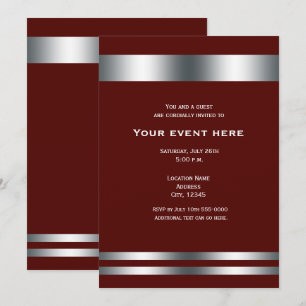 Invitation Rouge bordeaux profond argent élégant dîner événem