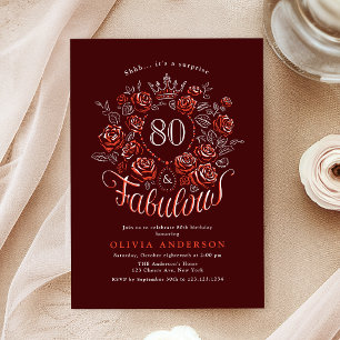 Invitation Rouge Bourgogne Élégant Floral 80 & Fabulous Anniv