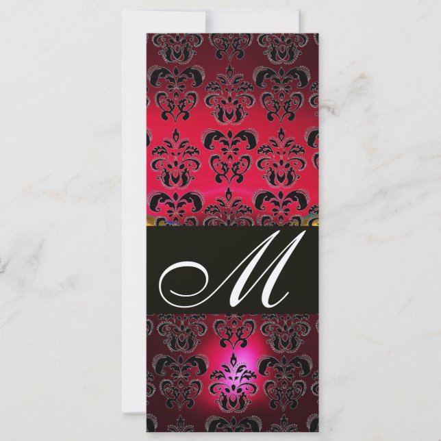 Invitation ROUGE BOURGOGNE NOIR DAMAS MONOGRAMME champagne (Devant)