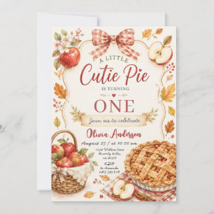 Invitation Rouge Bow Apple Cutie Pie Premier Anniversaire 