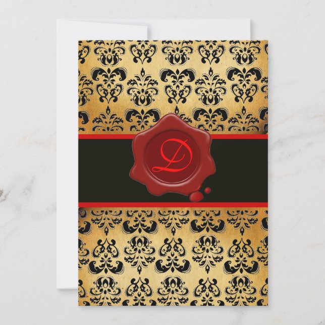 INVITATION ROUGE BRUN ET NOIR DAMAS ,MONOGRAMME À SCEAU DE CI (Devant)