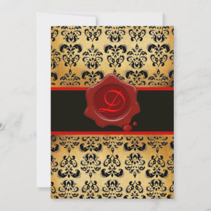INVITATION ROUGE BRUN ET NOIR DAMAS ,MONOGRAMME À SCEAU DE CI