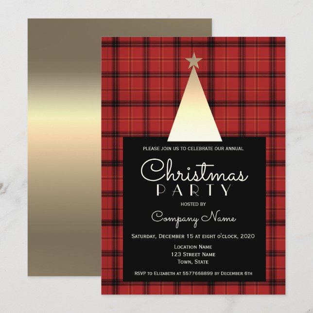 Invitation Rouge Buffalo Plaid Noël (Devant / Derrière)