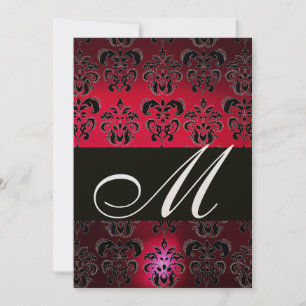 Invitation ROUGE BURGUNDY BLACK DAMASK MONOGRAM champagne de