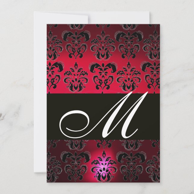 Invitation ROUGE BURGUNDY BLACK DAMASK MONOGRAM rubis blanc (Devant)