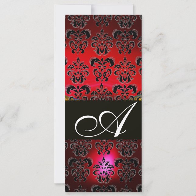 Invitation ROUGE BURGUNDY BLACK DAMASK MONOGRAM rubis blanc (Devant)