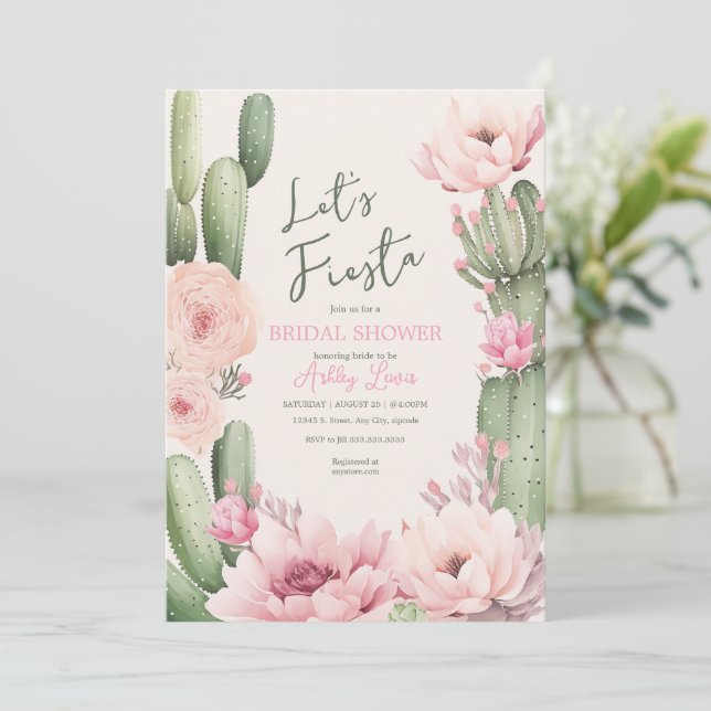 Invitation Rouge cactus Fard rose Fiesta Bohème Verdure Nupti (Debout devant)