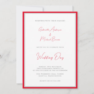 Invitation Rouge Cerise Mariage Traditionnel Simple Élégant