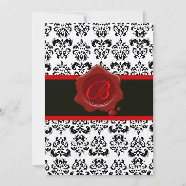 INVITATION ROUGE, CHAMPAGNE ET DAMAS NOIR, MONOGRAMME SCELLÉ  (Devant)