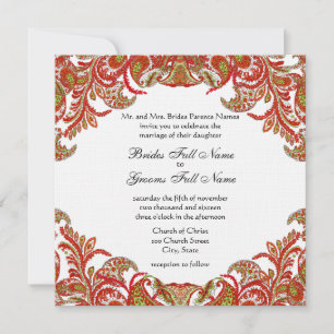 Invitation Rouge, chaux et orange Vintage Paisley Mariage dam