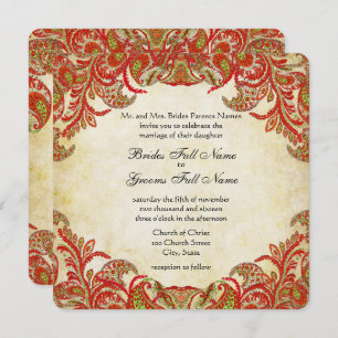 Invitation Rouge, chaux et orange Vintage Paisley Mariage dam