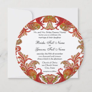 Invitation Rouge, chaux et orange Vintage Paisley Mariage dam